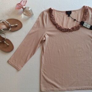 Talbots Petite Top Embellished Neckline Small NWT